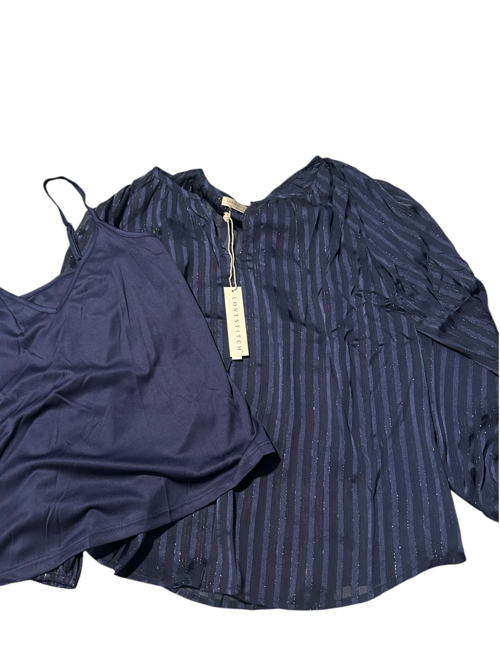 Love Stitch  Navy Striped Button-Front Shirt with Navy Tank